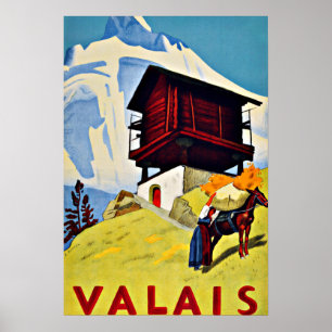 Póster Viaje del vintage de Valais, Suiza