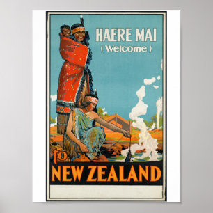 Póster Viaje del vintage del AMI Nueva Zelanda de Haere