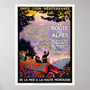 Póster Viaje del vintage del DES Alpes Francia de la ruta