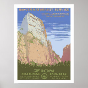 Póster Viaje del vintage del parque nacional de Zion