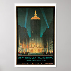 Póster Viaje del vintage, edificio central de Nueva York