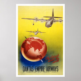 Póster Viaje del vintage, vías aéreas del Quantas-Imperio