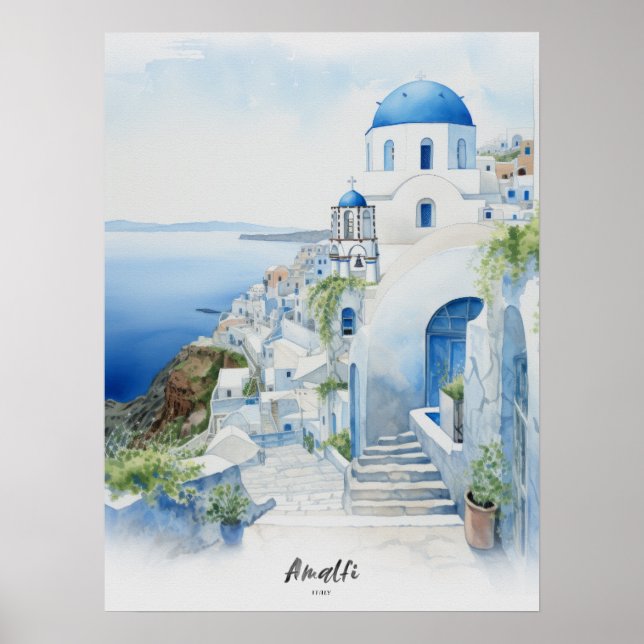 Póster Viaje Destino Amalfi Watercolor Wall Art (Frente)
