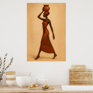 Póster Viaje Elegante Mujer Africana con Cántaro