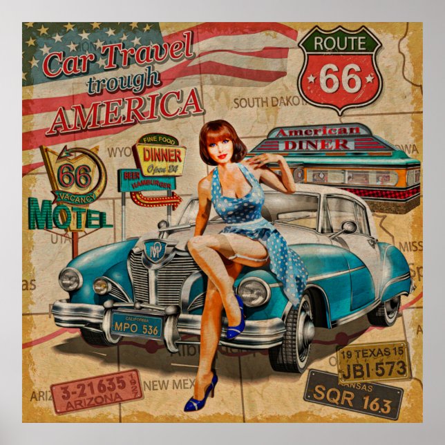Póster Viaje en auto a través del afiche de la época esta (Frente)