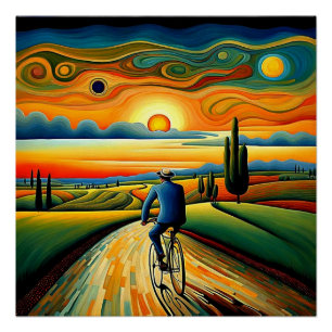 Póster Viaje en bicicleta al atardecer 3