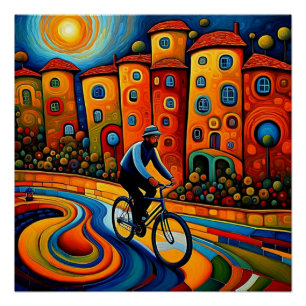 Póster Viaje en bicicleta al atardecer 5
