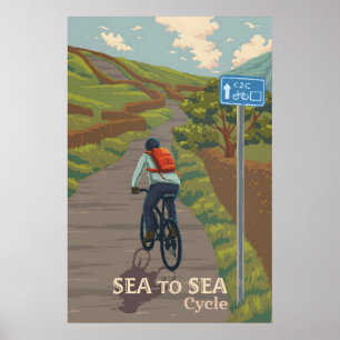 Póster Viaje en bicicleta de mar a mar C2C de costa a cos
