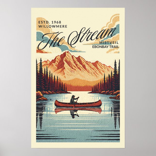 Póster Viaje en canoa sobre aguas tranquilas (Frente)