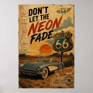 Póster Viaje en coche clásico por la Ruta 66 vintage de A