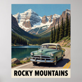 Póster 🏔️ Viaje en coche clásico por las Montañas Rocosa