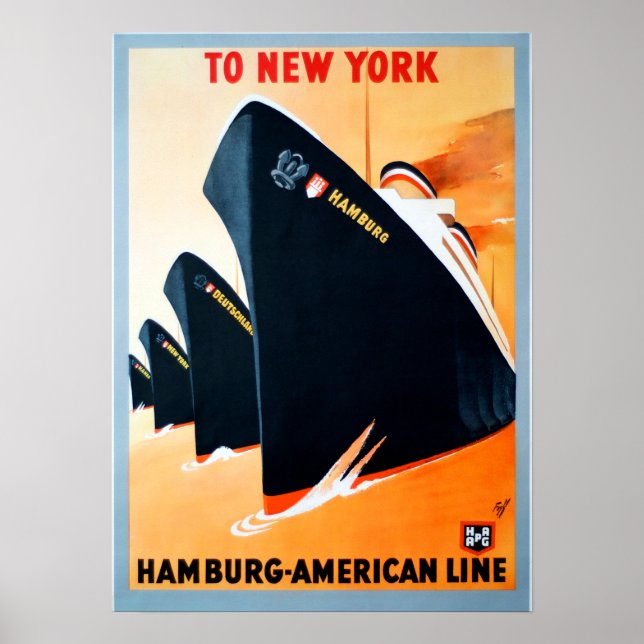 Póster Viaje en crucero por Nueva York en Hamburgo (Frente)