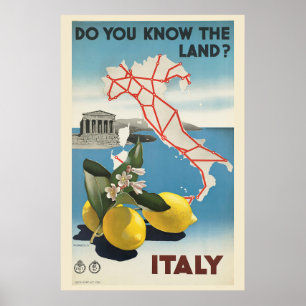 Póster Viaje en el mapa de Italia de Vintage