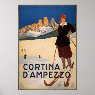 Póster Viaje en esquí de la Viña Cortina d'Ampezzo Italia