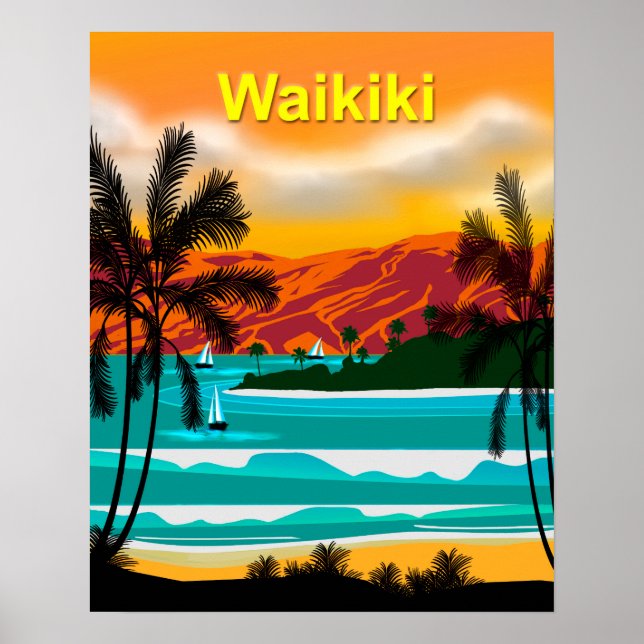 Póster Viaje en la playa de Hawaii (Frente)