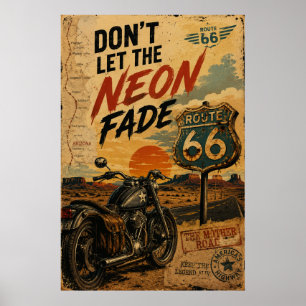 Póster Viaje en motocicleta por la ruta 66 vintage de Ari