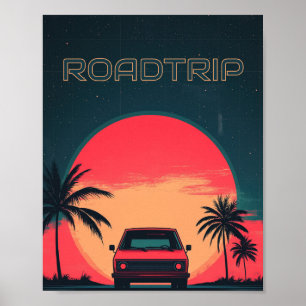 Póster Viaje en Roadtrip Retro Neon