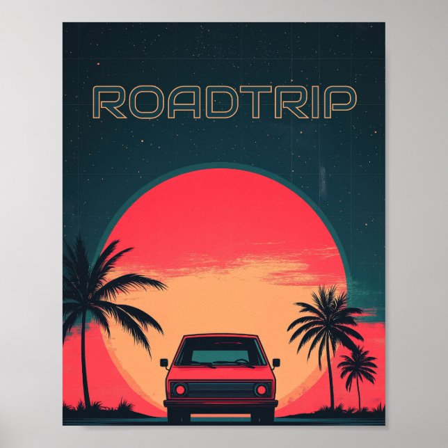 Póster Viaje en Roadtrip Retro Neon (Frente)