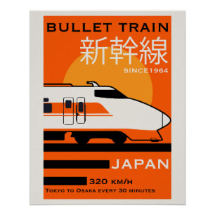 Póster Viaje en tren de bala en Japón Shinkansen