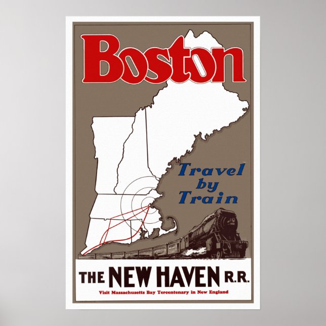 Póster Viaje en tren de Boston New England (Frente)