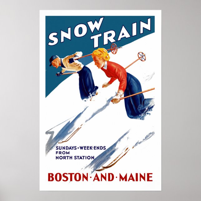 Póster Viaje en tren de nieve en Boston y Maine (Frente)