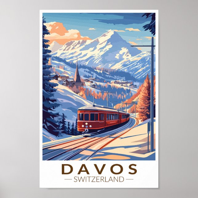 Póster Viaje en tren de Suiza Davos Vintage (Frente)