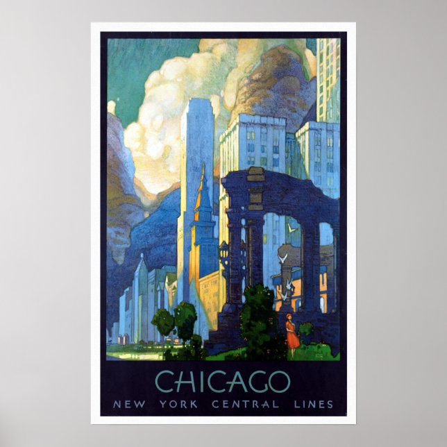 Póster Viaje en tren de Vintage Chicago Illinois (Frente)