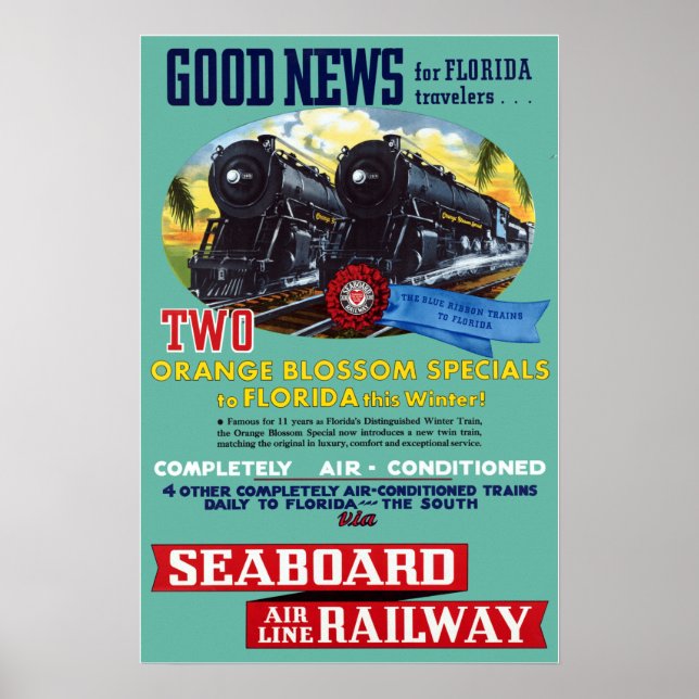 Póster Viaje en tren del Vintage Florida (Frente)
