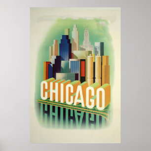 Póster Viaje en vinagre de la línea aérea de Chicago Illi