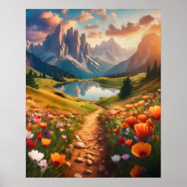 Póster Viaje estilo vintage del lago Dolomitas