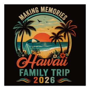 Póster Viaje Familiar a Hawái Atardecer Tropical 2026