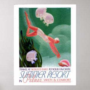 Póster Viaje ferroviario del centro turístico de verano