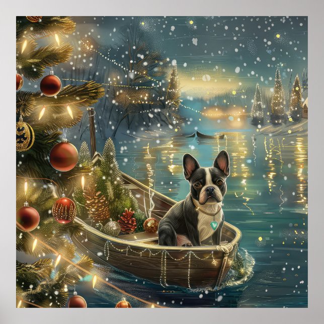 Póster Viaje festivo de los Navidades de Boston Terrier (Frente)