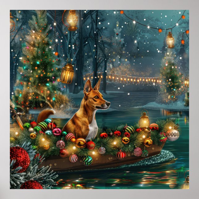 Póster Viaje Festivo de Navidad de Basenji (Frente)