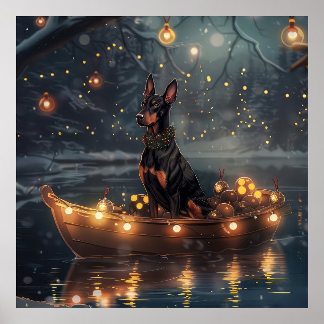 Póster Viaje Festivo de Navidad de Doberman (Frente)