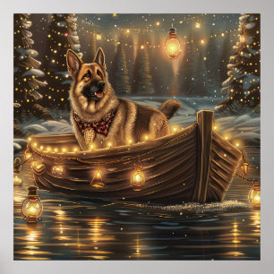 Póster Viaje Festivo de Navidad del Pastor Alemán