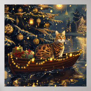 Póster Viaje festivo para Navidades de gatos de Bengala