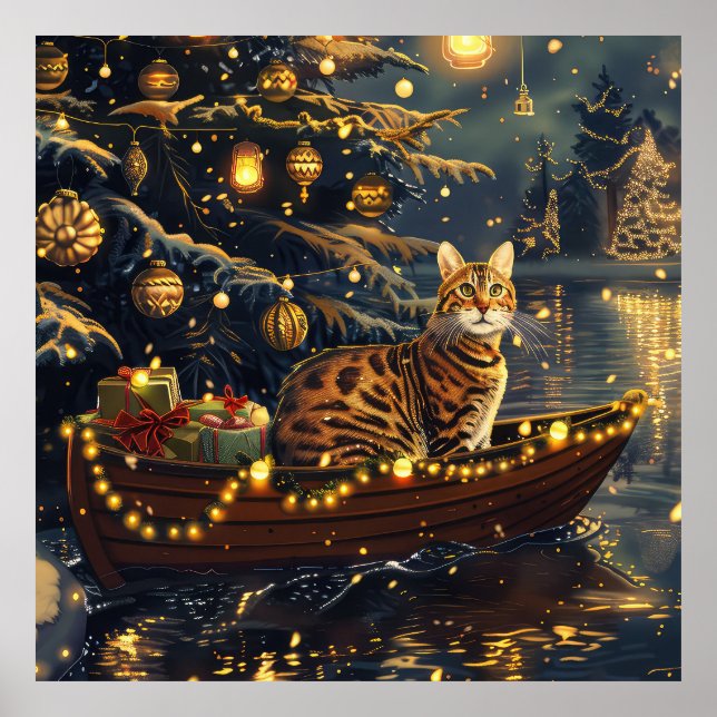 Póster Viaje festivo para Navidades de gatos de Bengala (Frente)