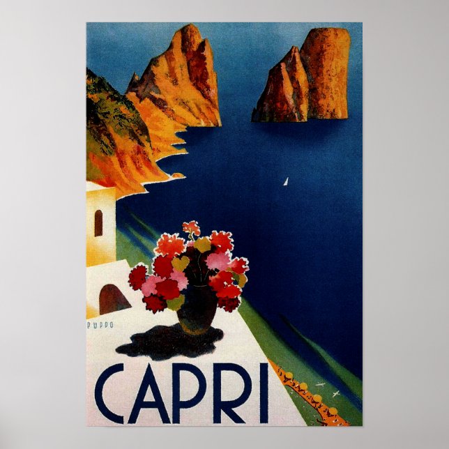 Póster Viaje francés de vintage capri (Frente)