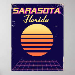 Póster Viaje impreso de Sarasota Florida de los años 80.