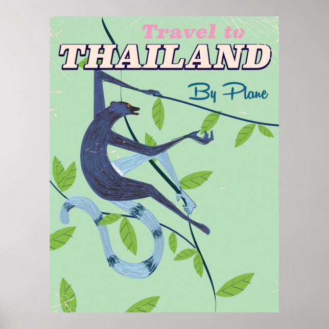 Póster Viaje impreso en Mono de Tailandia (Frente)
