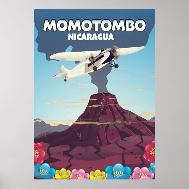 Póster Viaje impreso en volcán Momotombo Nicaragua. (Frente)