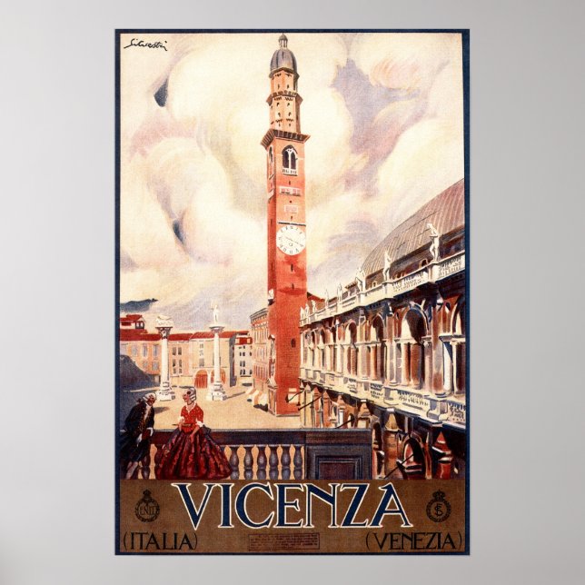 Póster Viaje italiano de época de la basílica de la VICEN (Frente)