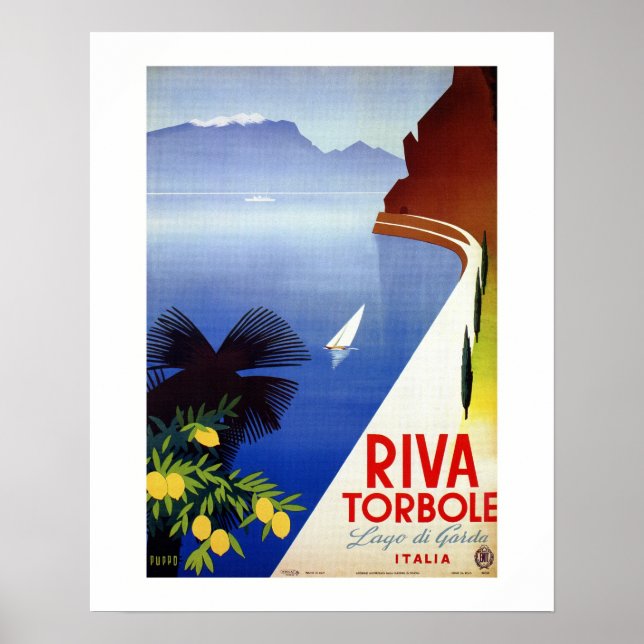 Póster Viaje italiano del Viejo Torbole Riva Lake Garda (Frente)