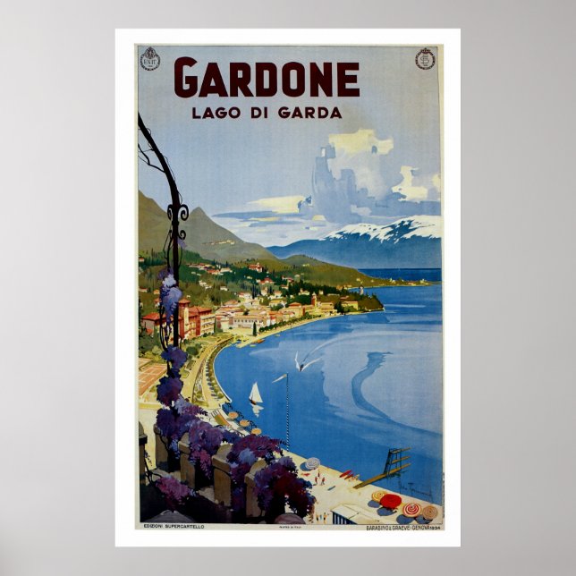 Póster Viaje italiano en el lago Gardone (Frente)