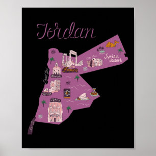 Póster Viaje Jordania Mapa Ammán Petra Familia del Mar Mu