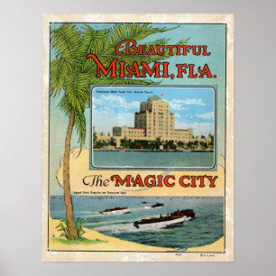 Póster Viaje mágico hermoso de la ciudad de Miami la