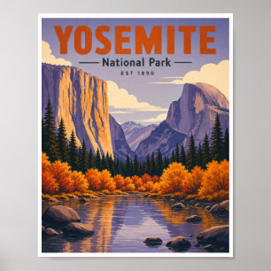 Póster Viaje Otoñal al Parque Nacional Yosemite Vintage