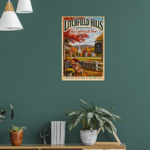 Póster Viaje Otoñal Retro Litchfield Hills Connecticut