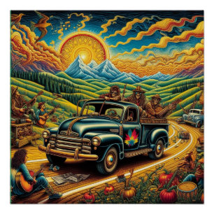 Póster Viaje por carretera de arte popular